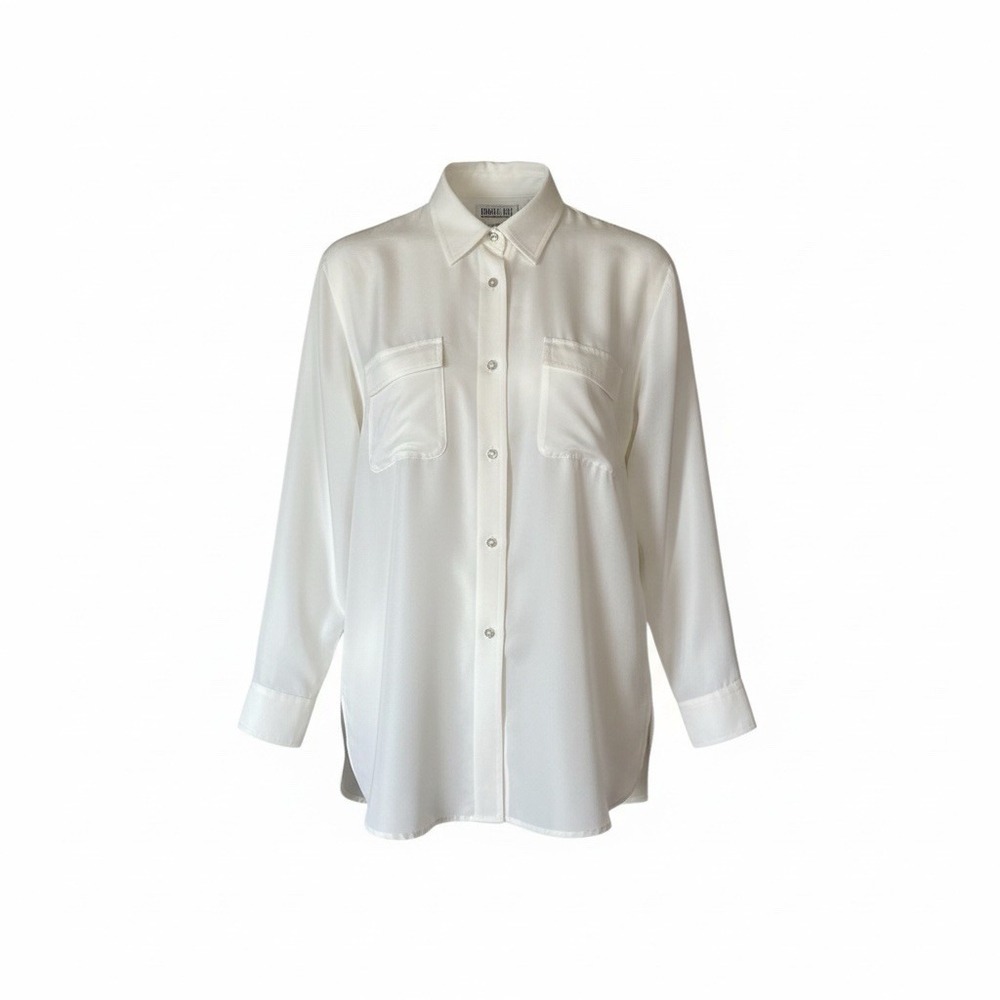 Vintage Classic White Button-Up 100% Silk Long Sleeve Shirt